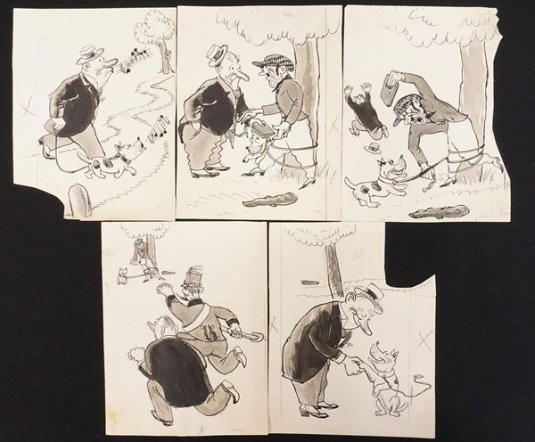 Lotto di cinque illustrazioni eseguita da Mario Bazzi (1891-1954) per "Il 