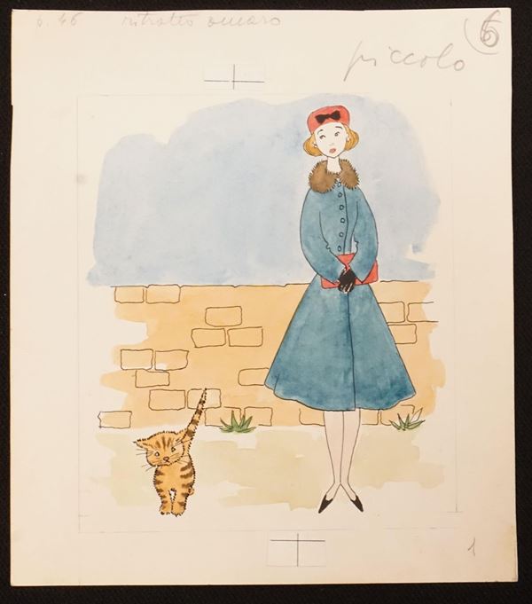 Lotto di tredici illustrazioni eseguite da Paola Mondaini e sei illustrazioni di autori non identificati.matita, china e acquerello, cm 26x27,5 ca.                                                               