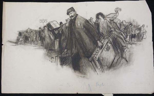 Lotto di quattro illustrazioni eseguito da Enzo Morelli (1896-1976).matita