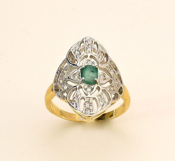 ANELLO IN ORO GIALLO ,ORO BIANCO, DIAMANTI E                                - Asta Gioielli, Arredi d'antiquariato, Dipinti dal XVI al XX Secolo e Argenti - Poggio Bracciolini Casa d'Aste