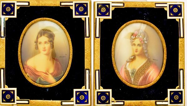 Due miniature , Francia sec. XIX                                            - Asta Gioielli, Arredi d'antiquariato, Dipinti dal XVI al XX Secolo e Argenti - Poggio Bracciolini Casa d'Aste