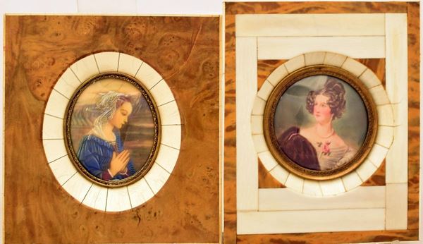Due miniature , sec. XIX                                                    - Asta Gioielli, Arredi d'antiquariato, Dipinti dal XVI al XX Secolo e Argenti - Poggio Bracciolini Casa d'Aste