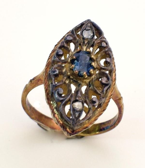 ANELLO IN ORO GIALLO KT 18 ,ARGENTO,ZAFFIRO E DIAMANTI&nbsp;&nbsp;&nbsp;&nbsp;&nbsp;&nbsp;&nbsp;&nbsp;&nbsp;&nbsp;&nbsp;&nbsp;&nbsp;&nbsp;&nbsp;&nbsp;&nbsp;&nbsp;&nbsp;&nbsp;