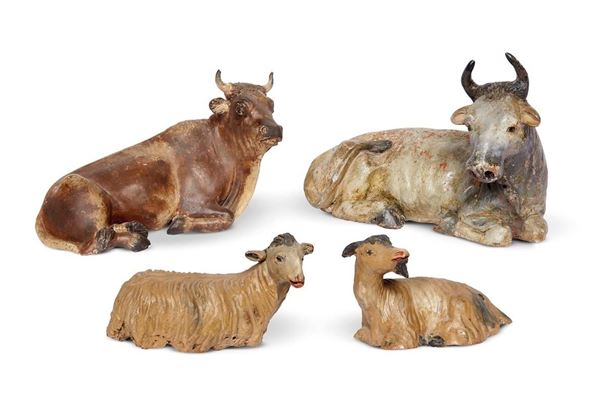 Due mucche e due pecore, Napoli, sec. XVIII  - Asta Antiquariato, Collezionismo e Gioielli - Poggio Bracciolini Casa d'Aste