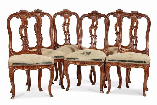 Sei sedie, Veneto, sec. XIX  - Asta Antiquariato, Collezionismo e Gioielli - Poggio Bracciolini Casa d'Aste