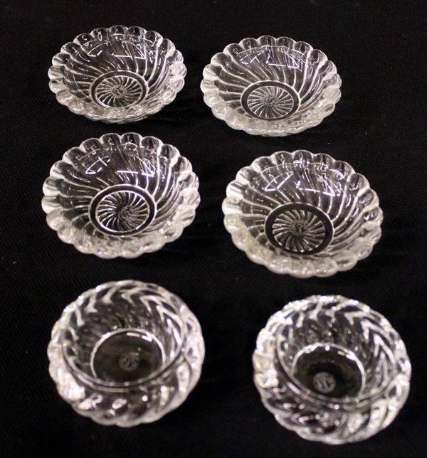 Quattro saliere, Francia, produzione Baccarat, sec. XX&nbsp;&nbsp;&nbsp;&nbsp;&nbsp;&nbsp;&nbsp;&nbsp;&nbsp;&nbsp;&nbsp;&nbsp;&nbsp;&nbsp;&nbsp;&nbsp;&nbsp;&nbsp;&nbsp;&nbsp;