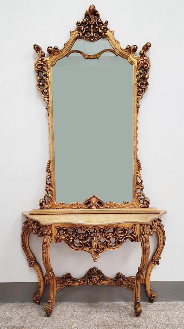 Consolle con specchiera, in stile '700                                       - Asta Gioielli, Argenti, Arredi, Oggetti d'arte e Dipinti - Poggio Bracciolini Casa d'Aste