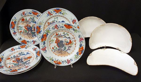 Cinque piatti, arte orientale, sec. XVIII                                   