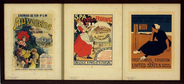 Tre manifesti pubblicitari, Francia, inizio sec. XX,&nbsp;&nbsp;&nbsp;&nbsp;&nbsp;&nbsp;&nbsp;&nbsp;&nbsp;&nbsp;&nbsp;&nbsp;&nbsp;&nbsp;&nbsp;&nbsp;&nbsp;&nbsp;&nbsp;&nbsp;&nbsp;&nbsp;  - Asta Mobili, Oggetti d'arte, Gioielli e Collezionismo - Poggio Bracciolini Casa d'Aste