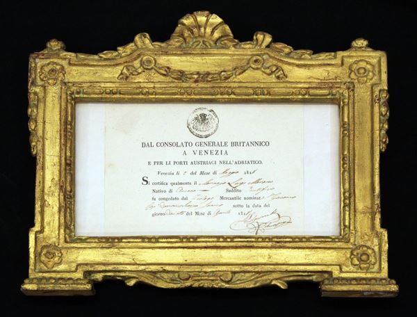 Congedo da un mercantile, Venezia, datato 1818&nbsp;&nbsp;&nbsp;&nbsp;&nbsp;&nbsp;&nbsp;&nbsp;&nbsp;&nbsp;&nbsp;&nbsp;&nbsp;&nbsp;&nbsp;&nbsp;&nbsp;&nbsp;&nbsp;&nbsp;&nbsp;&nbsp;&nbsp;&nbsp;&nbsp;&nbsp;&nbsp;&nbsp;