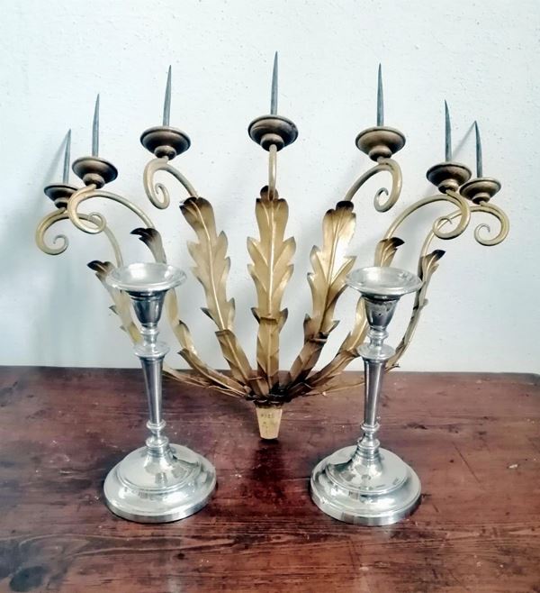 Applique, sec. XIX, in metallo dorato a sette bracci,                       - Asta Opere e Oggetti d'arte antica e Contemporanea, Gioielli - Poggio Bracciolini Casa d'Aste