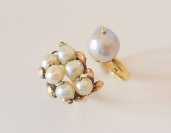 ANELLO IN ORO KT18 E PERLE                                                 