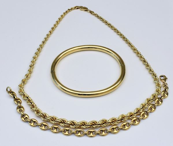 



BRACCIALE RIGIDO, BRACCIALE E GIROCOLLO IN ORO KT18