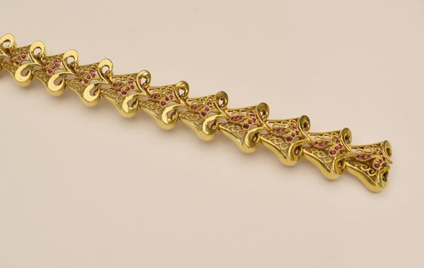 



BRACCIALE&nbsp; IN ORO GIALLO KT18 E RUBINI