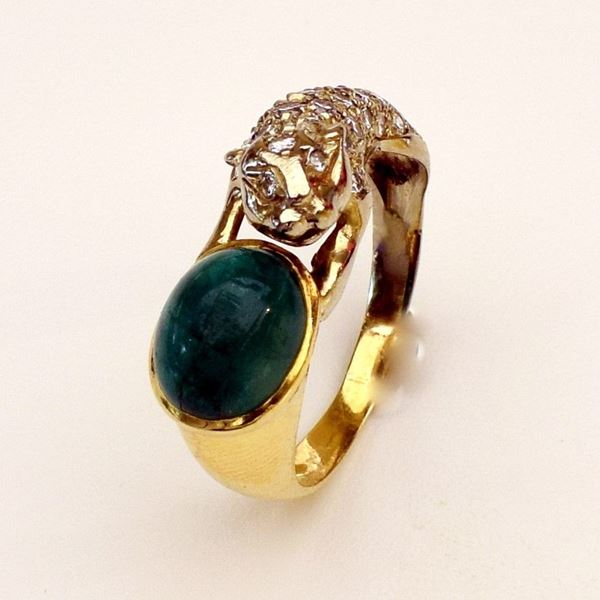 



ANELLO IN ORO KT 18 , DIAMANTI E SMERALDO