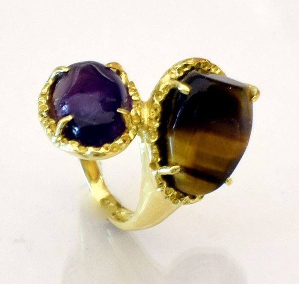 



ANELLO IN ORO KT18 , AMETISTA E OCCHIO DI TIGRE