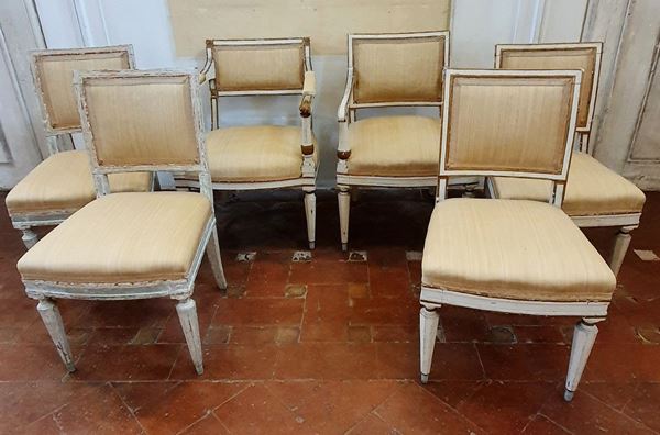 



Coppia di poltrone e quattro sedie, sec. XVIII