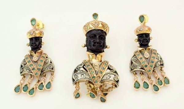 



DEMI PARURE. MORETTI , IN ORO A BASSO TITOLO, ARGENTO , DIAMANTI E