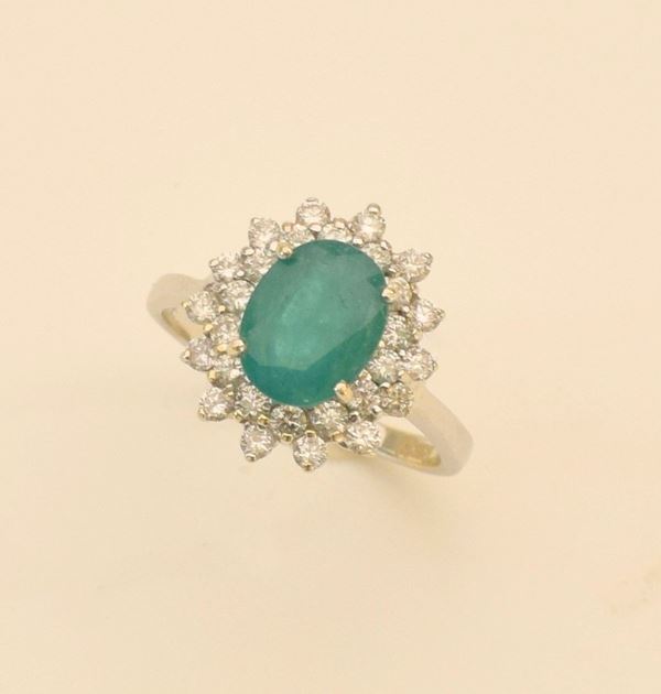 



ANELLO A&nbsp; MARGHERITA IN ORO&nbsp; 18KT DIAMANTI E SMERALDO