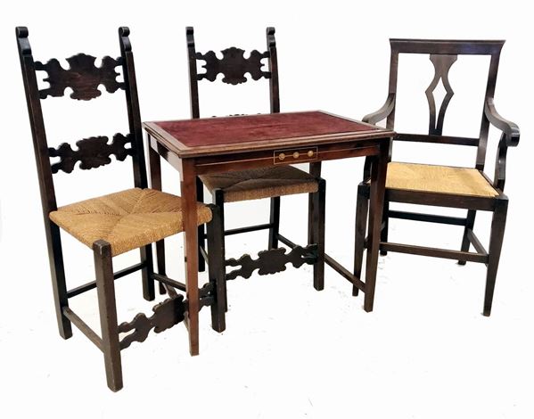 



Tavolino, due sedie e poltroncina, sec. XX 