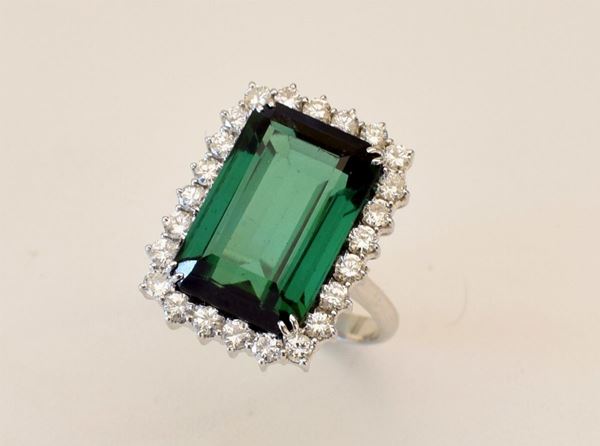 



ANELLO IN ORO BIANCO 18KT ,DIAMANTI E TORMALINA
