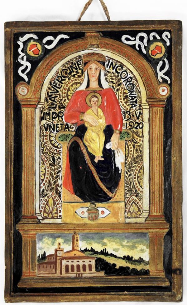 Terracotta policroma Madonna dell’Impruneta 1920 circa  - Asta COLLECTIBLES, Mobili, Arredi e Dipinti dal secolo XVI al XX - Poggio Bracciolini Casa d'Aste
