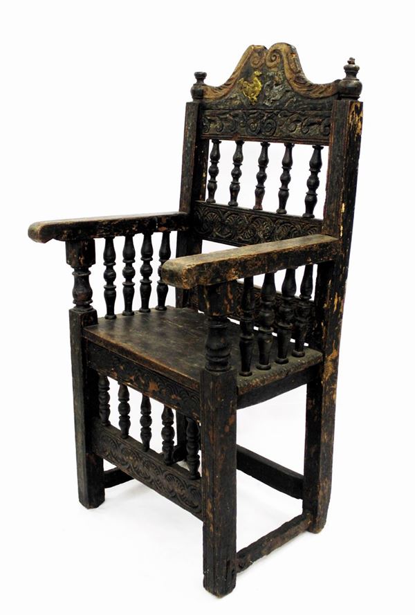 Seggiolone sec. XVII  - Asta COLLECTIBLES, Mobili, Arredi e Dipinti dal secolo XVI al XX - Poggio Bracciolini Casa d'Aste
