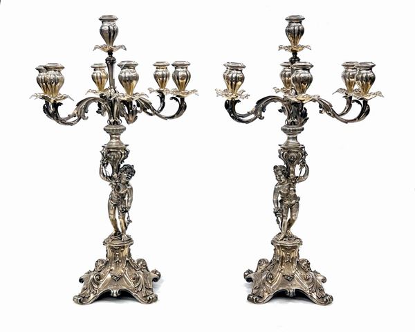 



COPPIA DI GRANDI CANDELABRI, ARGENTIERE BRAGANTI, SEC. XX