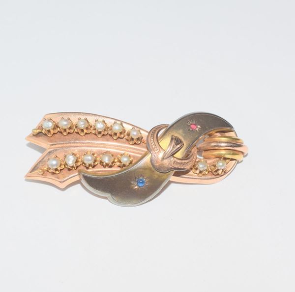 SPILLA IN ORO A BASSO TITOLO E MICROPERLE  - Asta GIOIELLI, OROLOGI E ARGENTI - Poggio Bracciolini Casa d'Aste