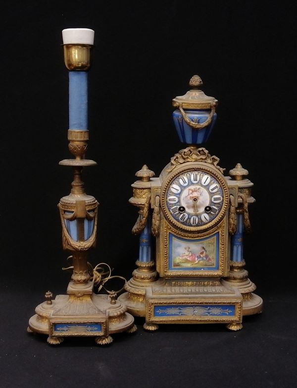 Orologio da tavolo e candeliere, Francia, sec. XIX