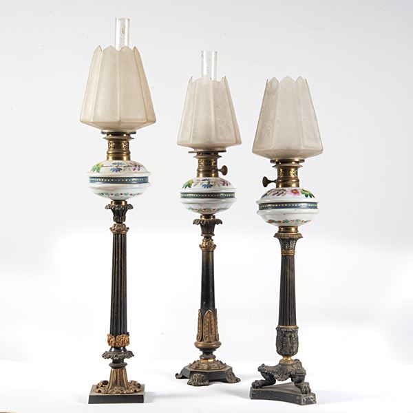 



Tre lumi da tavolo, sec. XIX