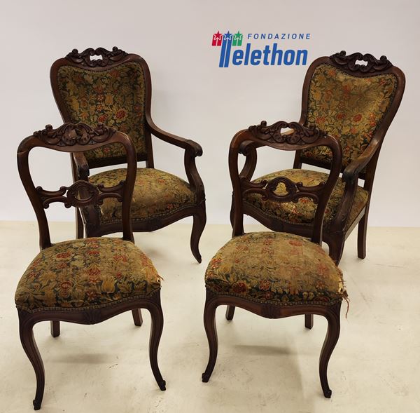 Salotto composto da coppia di poltroncine e coppia di sedie, inizi sec. XX