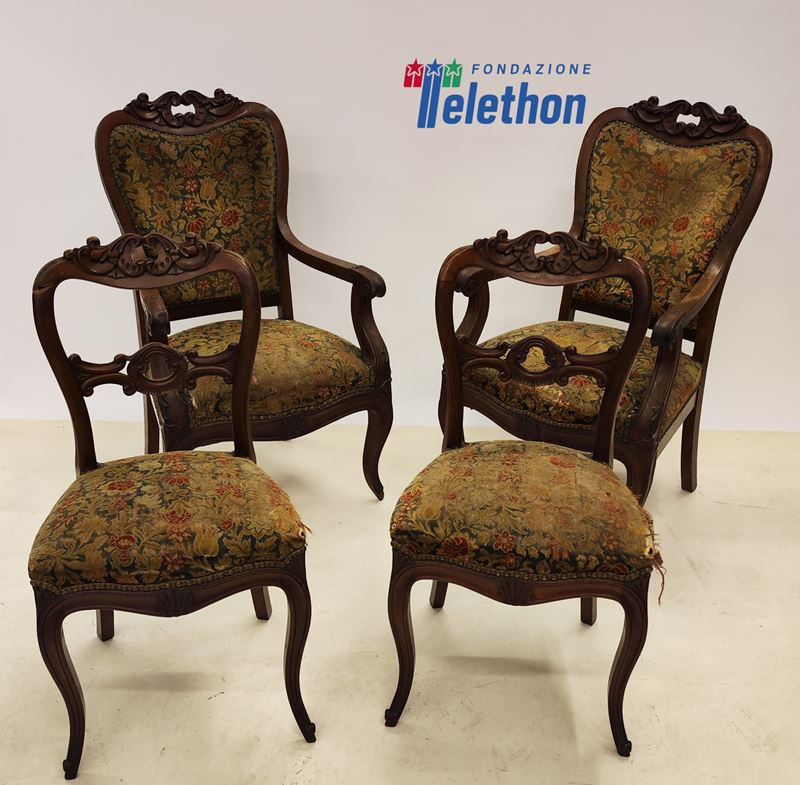 Salotto Composto da Coppia di Poltroncine e Coppia di Sedie, Inizi Sec. XX