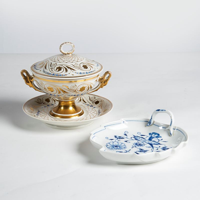 Tazza da puerpera e piatto in porcellana, manifattura Meissen, sec. XX