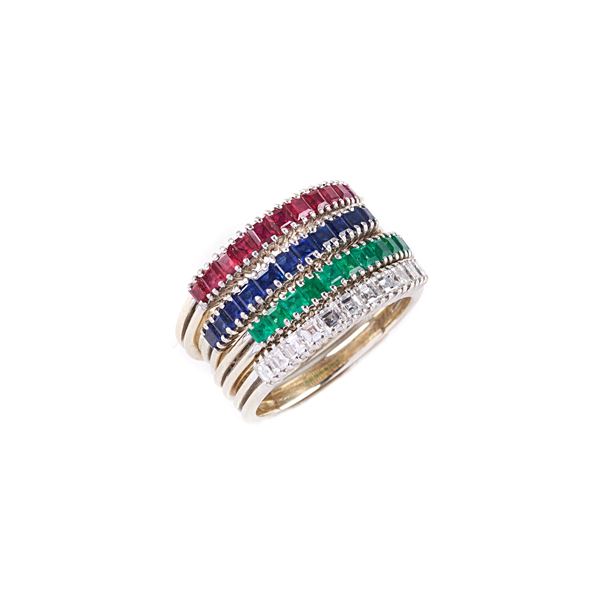 



QUATTRO VERETTE IN ORO BIANCO 18KT , DIAMANTI, RUBINI, ZAFFIRI E SMERALDI 