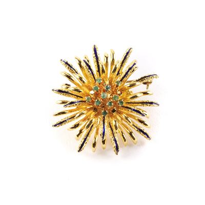 Spilla in Oro Giallo 18kt, Pietre e Smalti