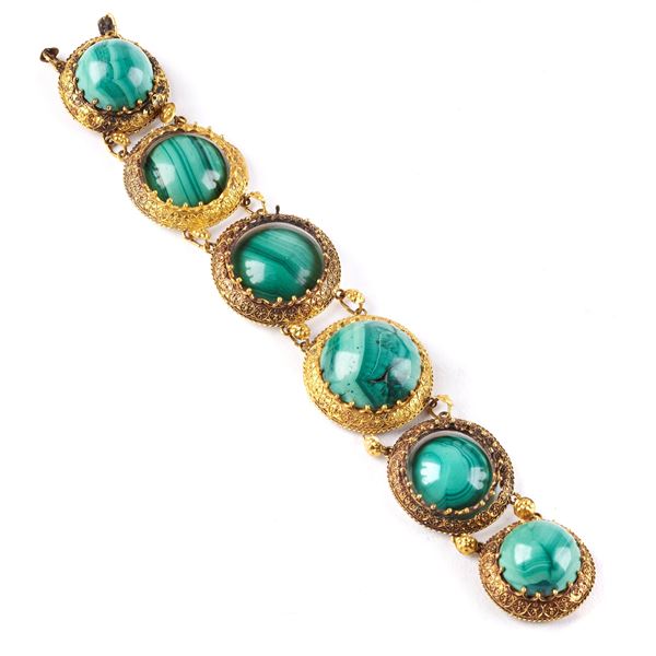 BRACCIALE IN ORO A BASSO TITOLO E MALACHITE