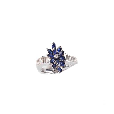 Anello in Oro Bianco 18kt Diamanti e Zaffiri