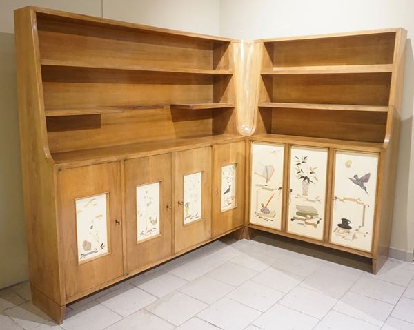 Libreria angolare, anni 50  - Asta Arredi oggetti d'arte e mobili dal XVIII al XX secolo - Poggio Bracciolini Casa d'Aste