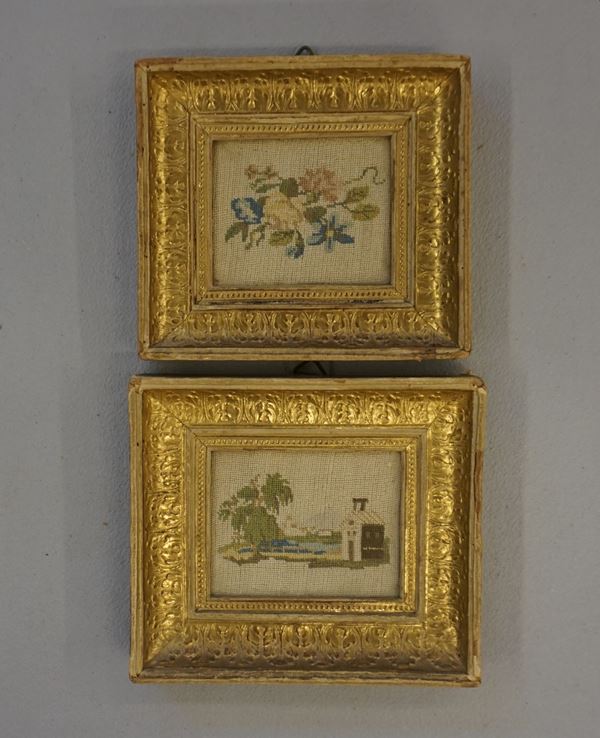 



coppia di ricami, sec. XIX  - Asta Mobili oggetti d'arte e arredi dal XVIII al XX secolo - Poggio Bracciolini Casa d'Aste
