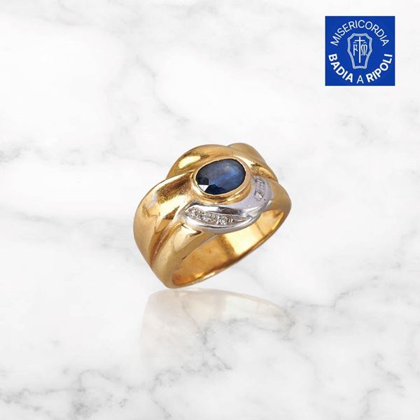 



ANELLO IN ORO GIALLO, ORO BIANCO 18KT DIAMANTI E ZAFFIRO