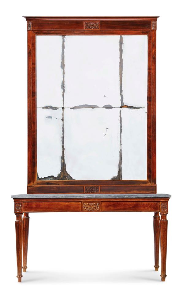 Consolle con specchiera, in stile Luigi XVI, sec. XIX  - Asta Mobili, arredi e dipinti da una proprietà veneta - Poggio Bracciolini Casa d'Aste