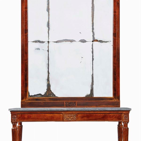 Consolle con specchiera, in stile Luigi XVI, sec. XIX