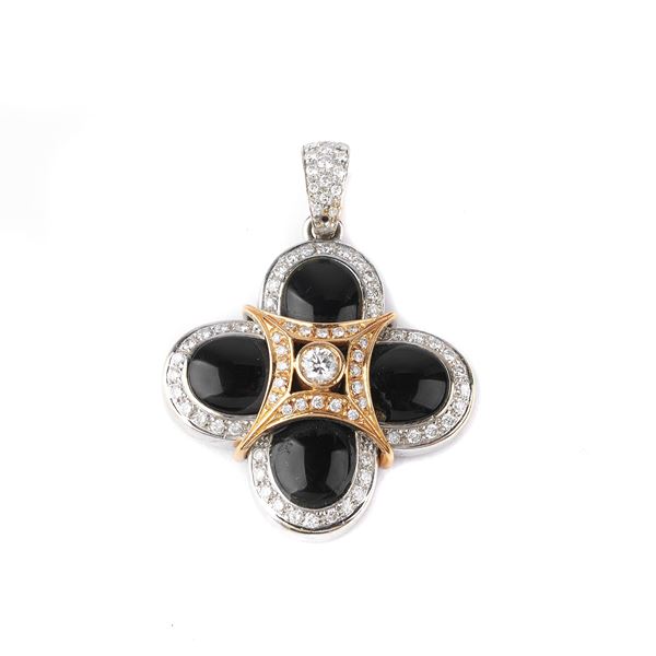 



PENDENTE IN ORO BIANCO, ORO GIALLO 18 KT , DIAMANTI E PIETRE