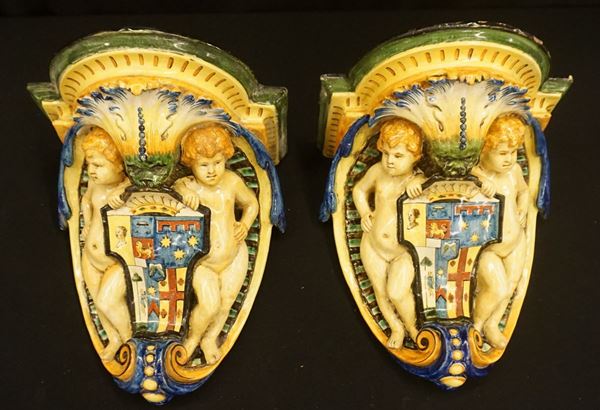 



Coppia di mensole, sec. XIX  - Asta Arredi oggetti d'arte e mobili dal XVIII al XX secolo - Poggio Bracciolini Casa d'Aste