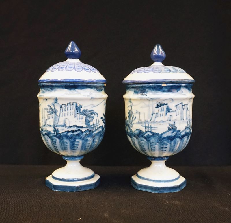 Coppia di Vasetti con Coperchio Savona, Sec. XIX
