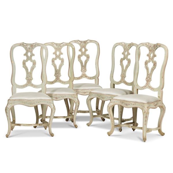 Cinque sedie, Veneto, in stile sec. XVIII, 