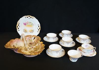 Antipastiera, Piatto, Sei Tazzine con Cinque Piattini e Altra Tazzina con Piattino, Sec. XX