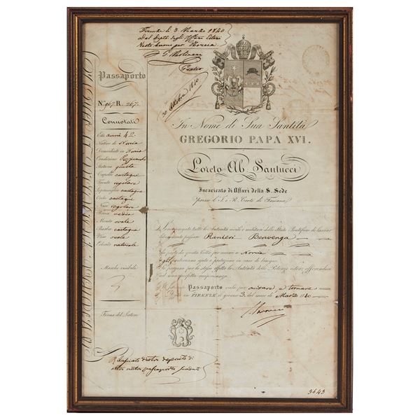 



Passaporto con stemma Reale, Firenze 3 marzo 1840