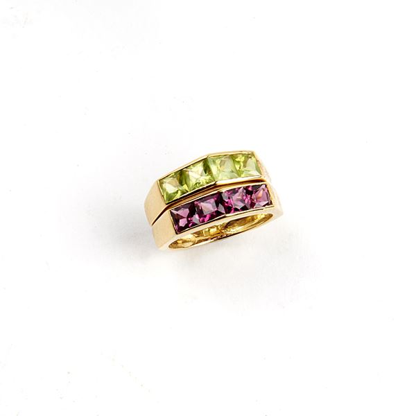 



ANELLO&nbsp; RAJOLA ,IN ORO GIALLO 18KT CON PERIDOTI E TORMALINA 